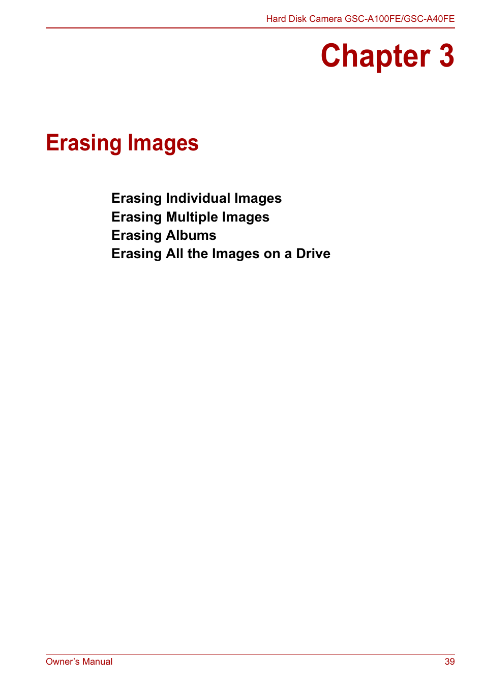 Chapter 3 - erasing images, Chapter 3, Erasing images | Toshiba Gigashot A Series User Manual | Page 61 / 184