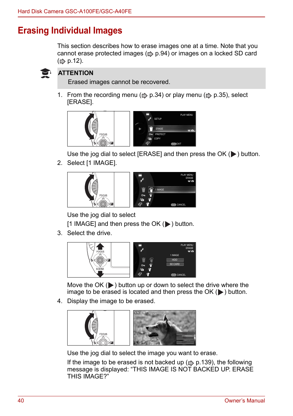 Erasing individual images | Toshiba Gigashot A Series User Manual | Page 62 / 184