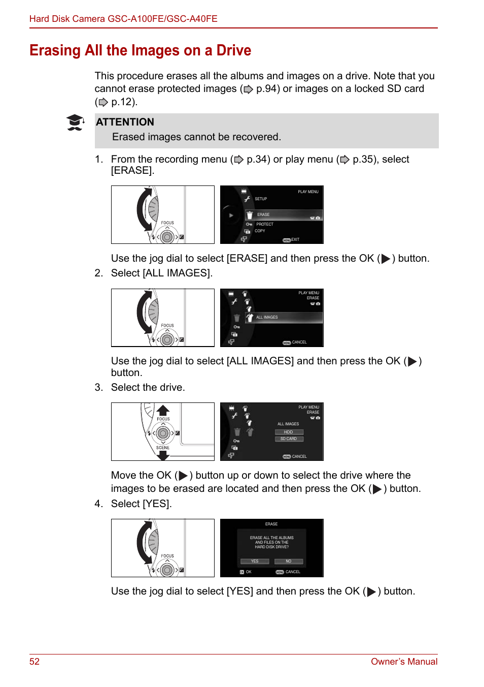 Erasing all the images on a drive | Toshiba Gigashot A Series User Manual | Page 74 / 184