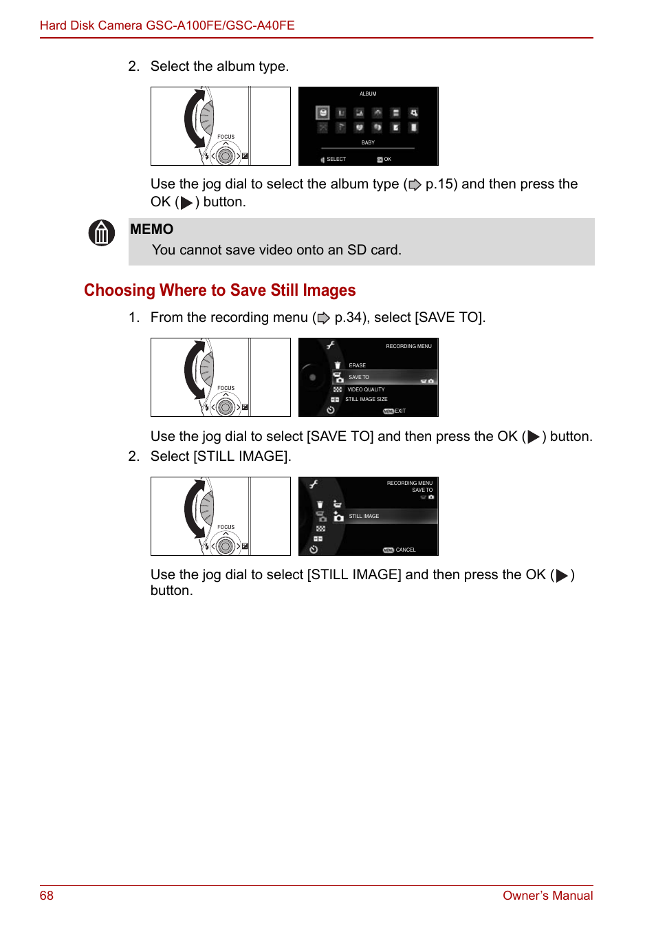 Choosing where to save still images | Toshiba Gigashot A Series User Manual | Page 90 / 184