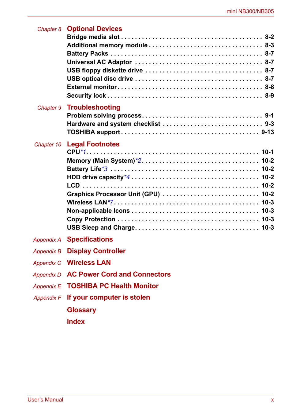 Toshiba NB300 User Manual | Page 10 / 149