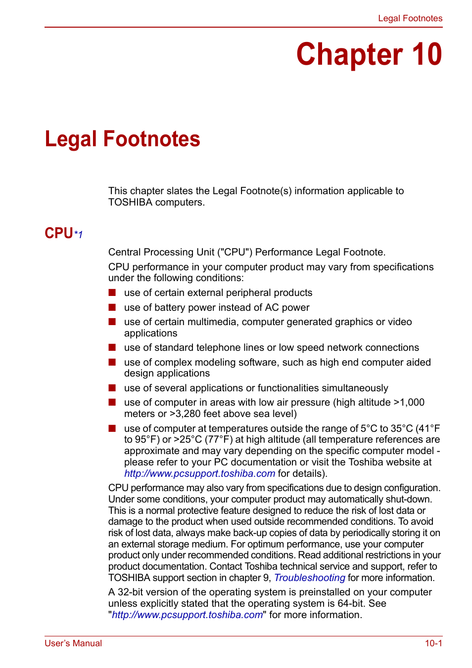 Chapter 10: legal footnotes, Cpu*1, Chapter 10 | Legal footnotes, Section, Legal, Footnotes | Toshiba NB300 User Manual | Page 119 / 149