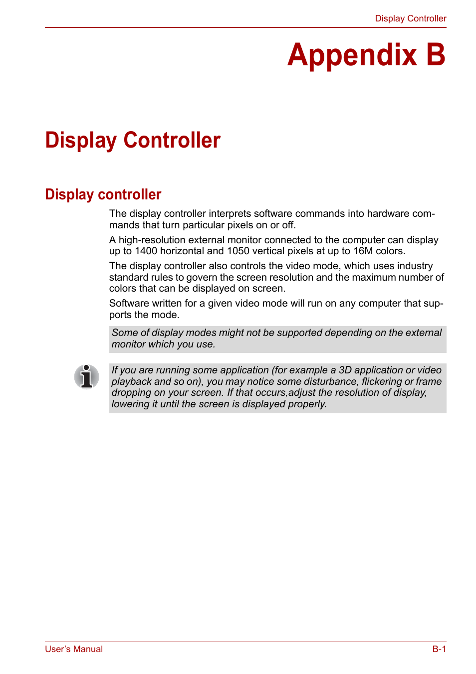 Appendix b: display controller, Appendix b, Display controller | To the, Display, Controller | Toshiba NB300 User Manual | Page 124 / 149