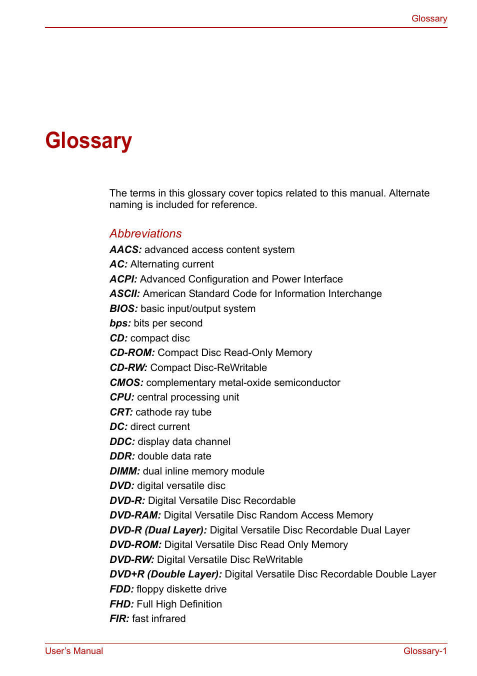 Glossary | Toshiba NB300 User Manual | Page 133 / 149