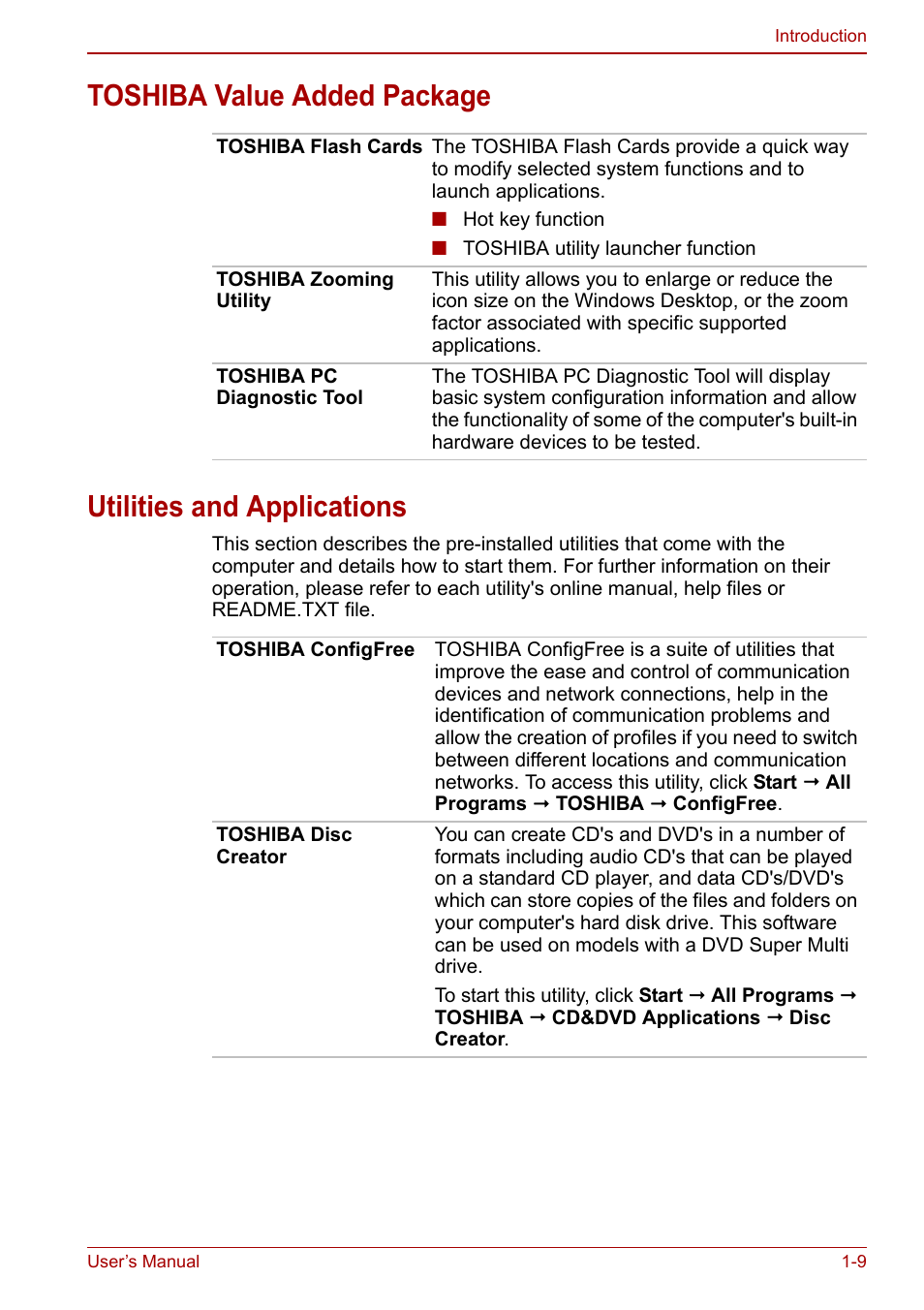 Toshiba value added package, Utilities and applications | Toshiba NB300 User Manual | Page 25 / 149