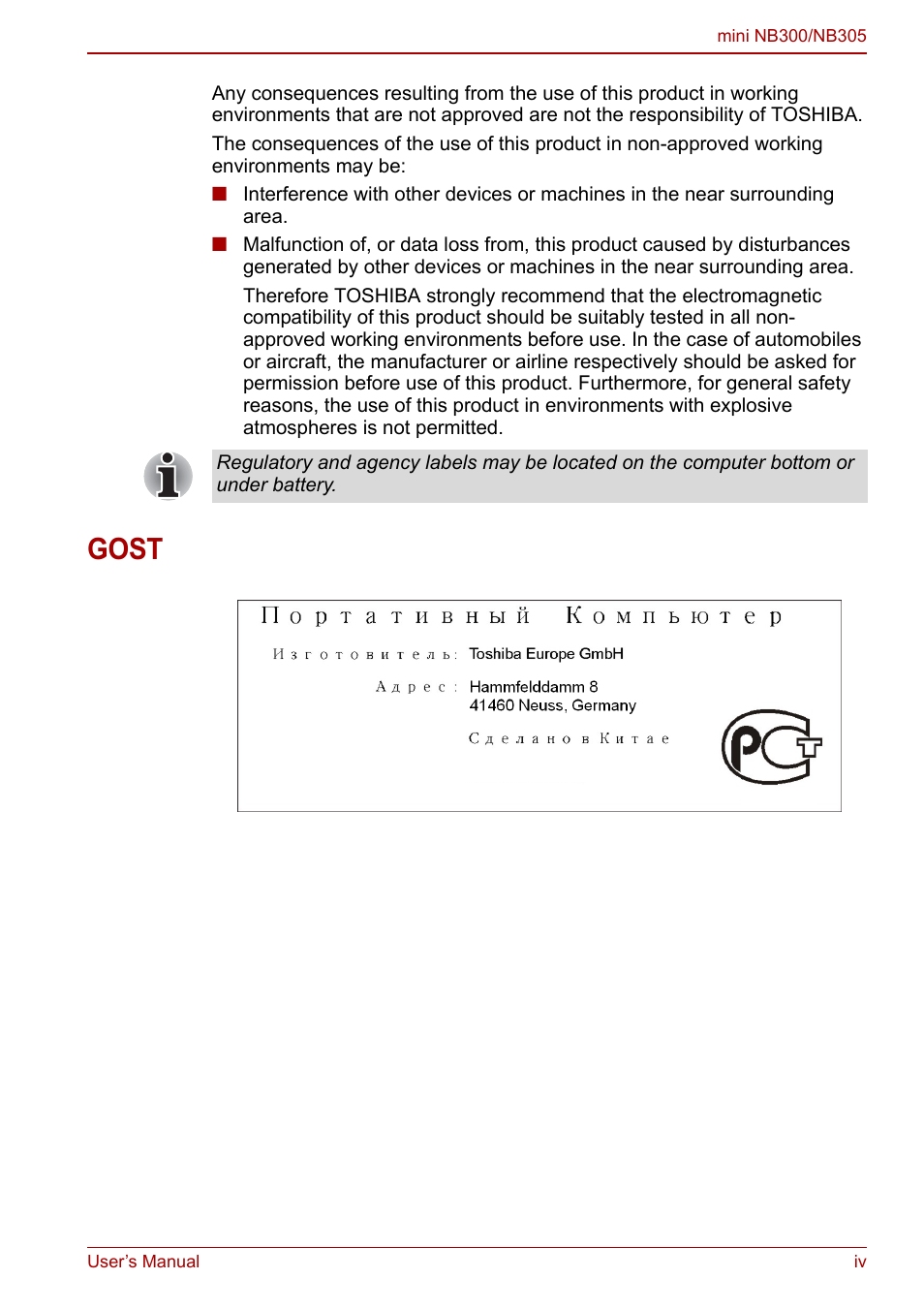 Gost | Toshiba NB300 User Manual | Page 4 / 149