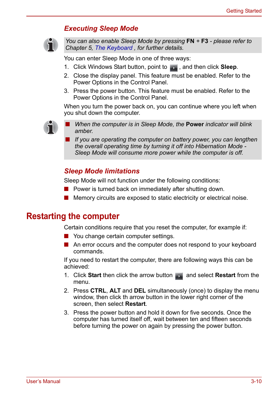 Restarting the computer, Restarting the computer -10 | Toshiba NB300 User Manual | Page 46 / 149