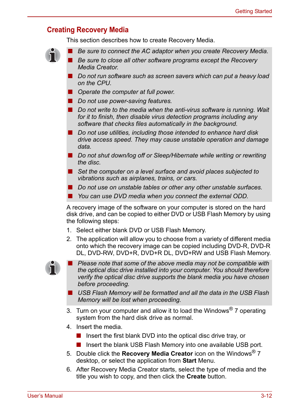 Creating recovery media | Toshiba NB300 User Manual | Page 48 / 149