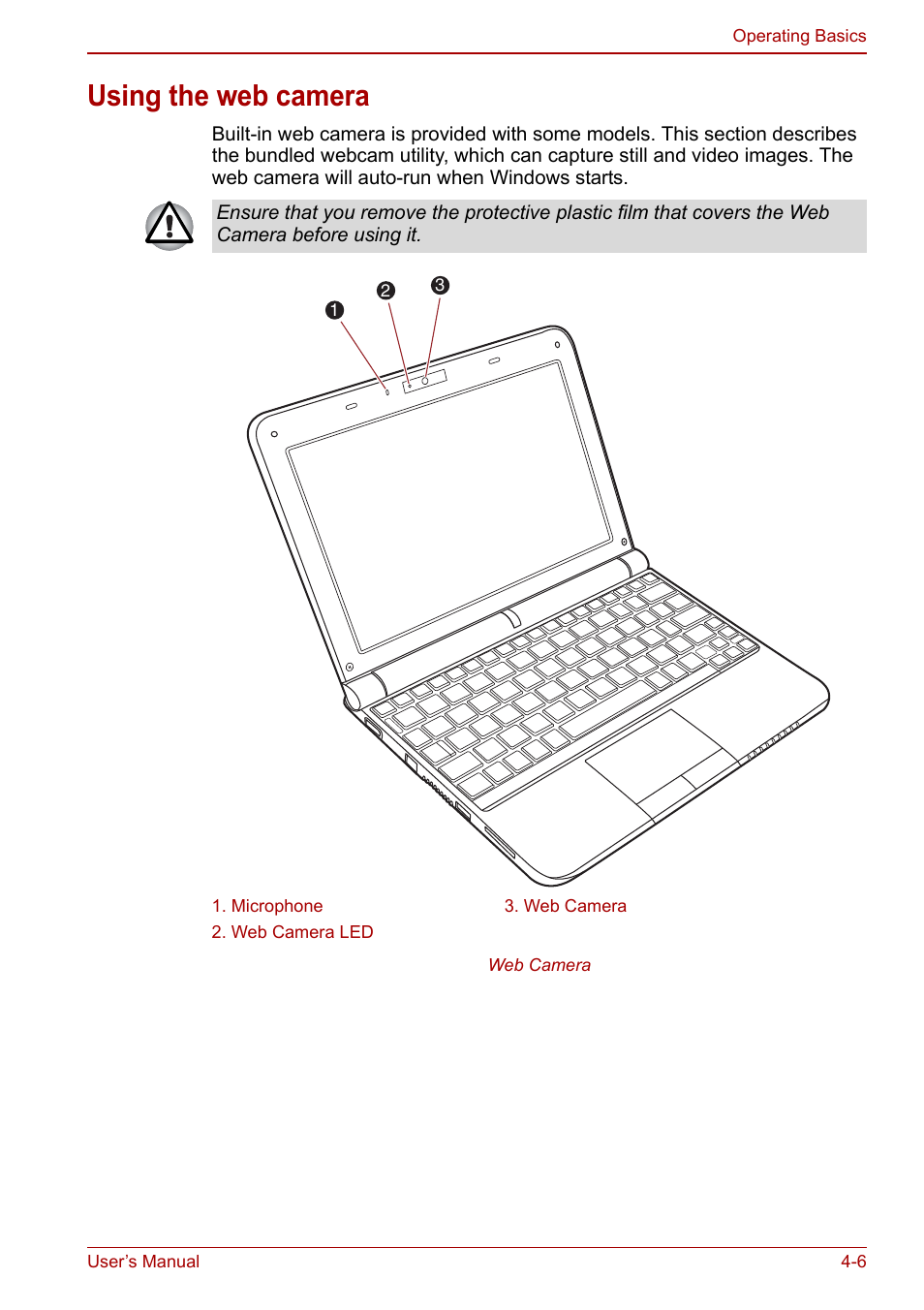 Using the web camera, Using the web camera -6 | Toshiba NB300 User Manual | Page 56 / 149