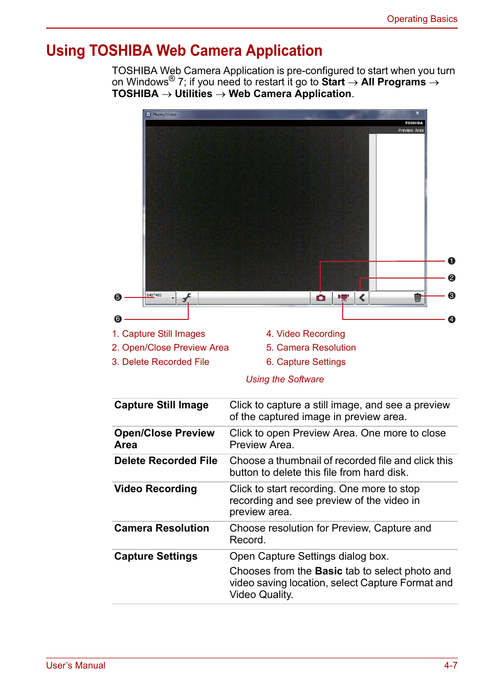 Using toshiba web camera application, Using toshiba web camera application -7 | Toshiba NB300 User Manual | Page 57 / 149