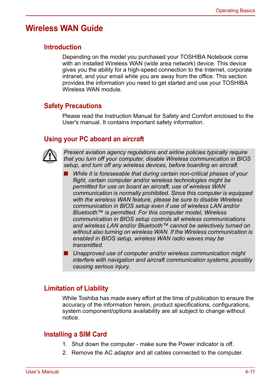 Wireless wan guide, Wireless wan guide -11 | Toshiba NB300 User Manual | Page 61 / 149
