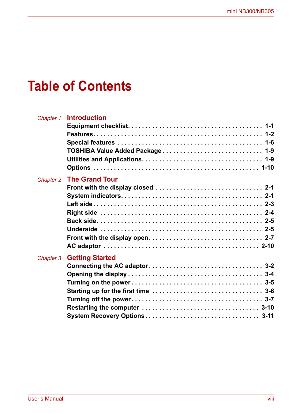 Toshiba NB300 User Manual | Page 8 / 149