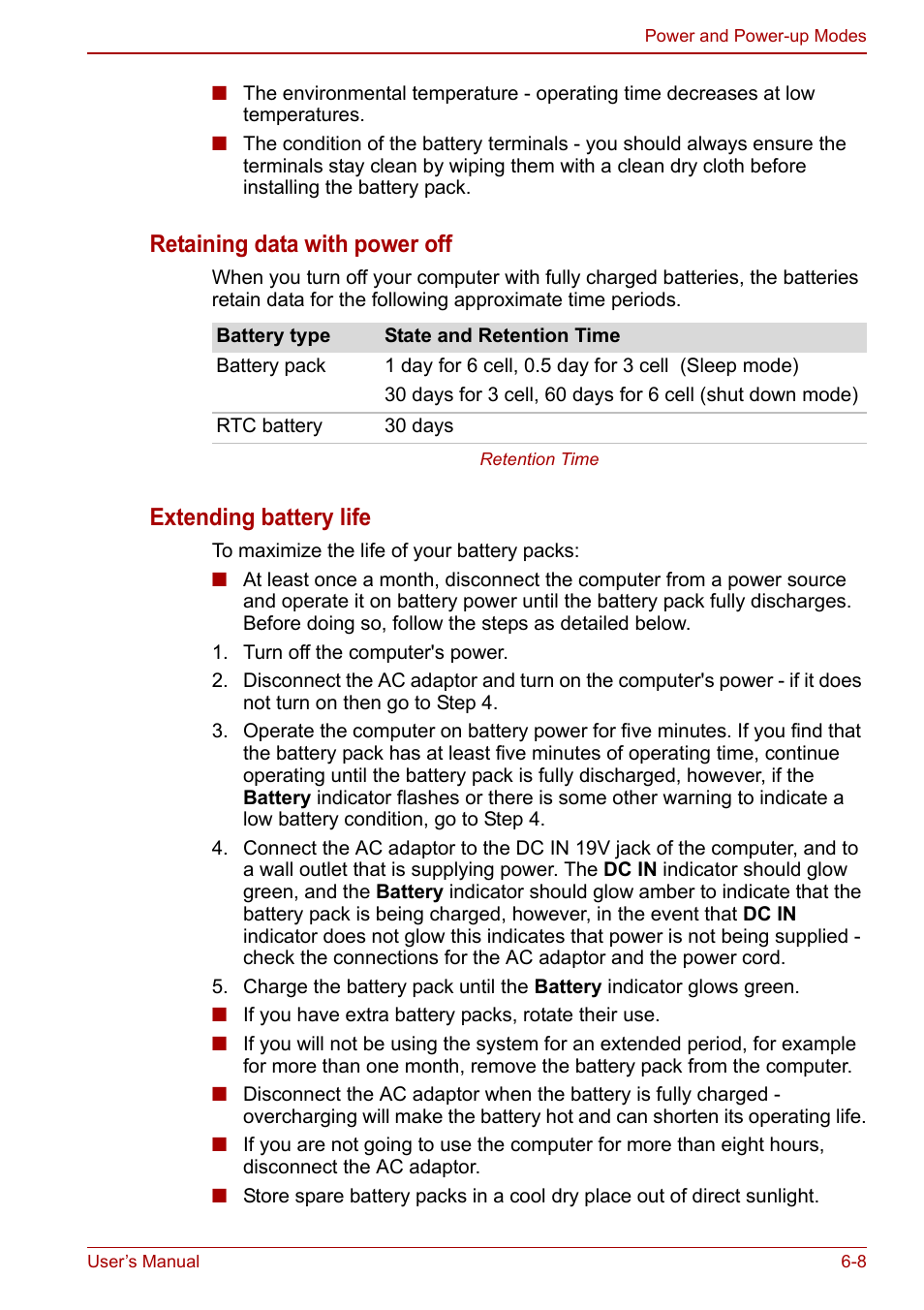 Retaining data with power off, Extending battery life | Toshiba NB300 User Manual | Page 85 / 149