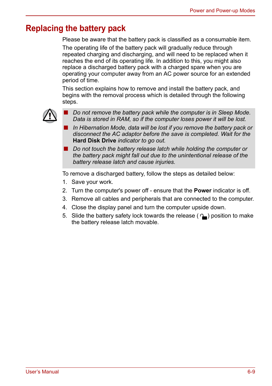 Replacing the battery pack, Replacing the battery pack -9 | Toshiba NB300 User Manual | Page 86 / 149