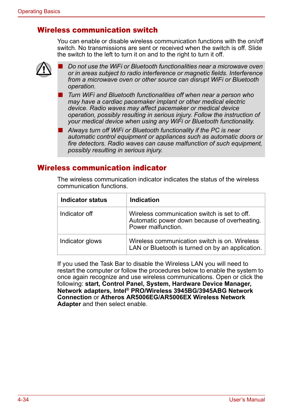 Wireless communication switch, Wireless communication indicator | Toshiba Qosmio F30 (PQF32) User Manual | Page 102 / 276