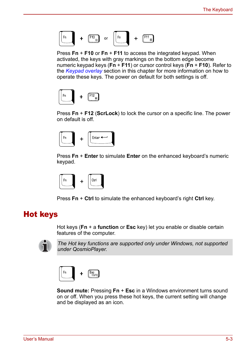 Hot keys, Hot keys -3 | Toshiba Qosmio F30 (PQF32) User Manual | Page 109 / 276
