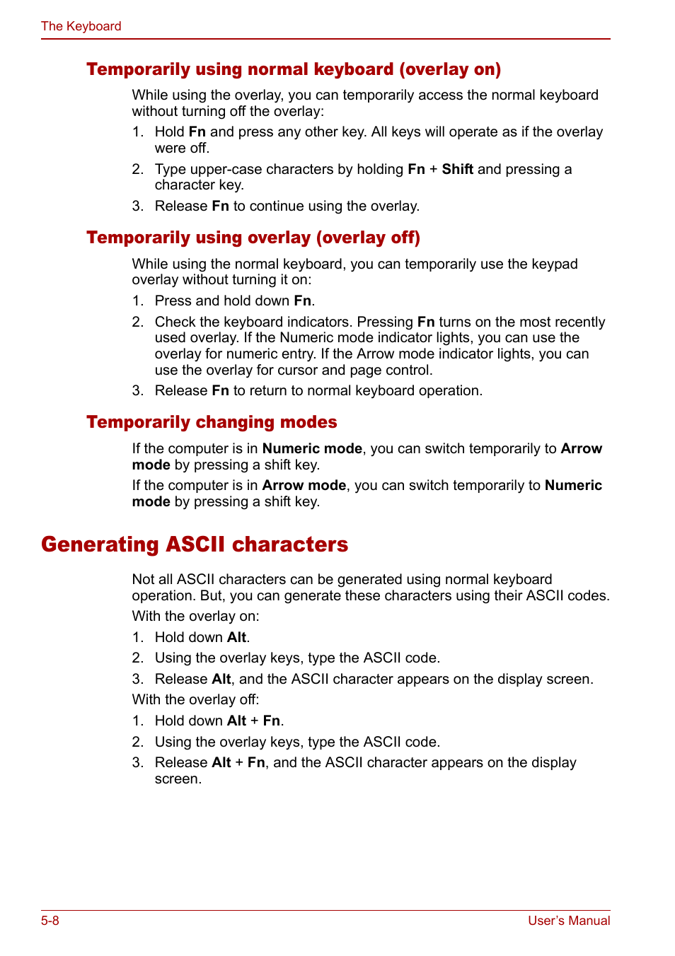 Generating ascii characters, Generating ascii characters -8 | Toshiba Qosmio F30 (PQF32) User Manual | Page 114 / 276