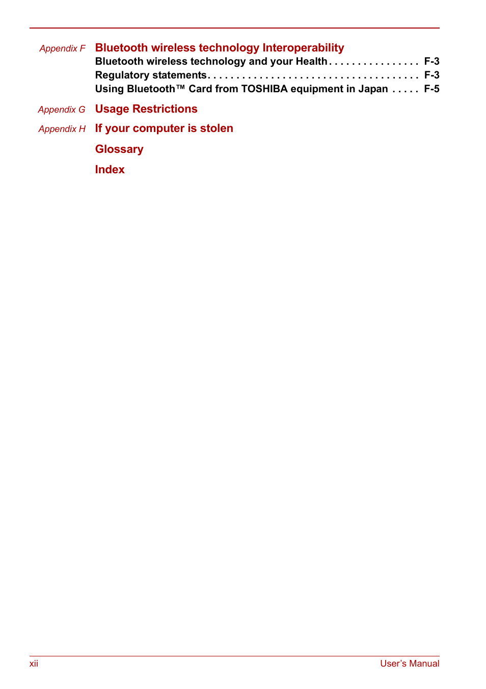 Toshiba Qosmio F30 (PQF32) User Manual | Page 12 / 276
