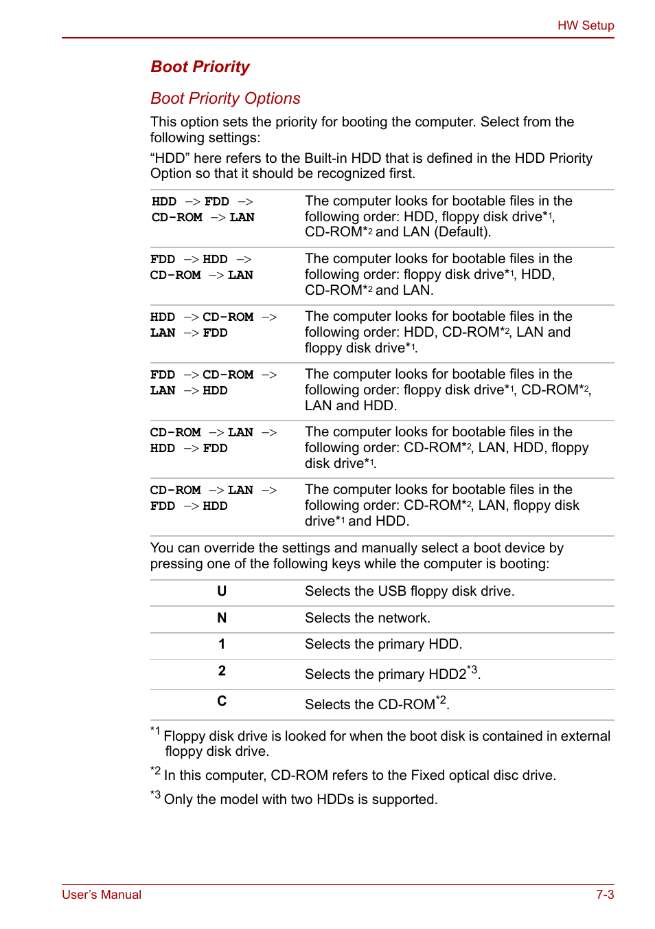 Boot priority, Section, Boot priority boot priority options | Toshiba Qosmio F30 (PQF32) User Manual | Page 133 / 276