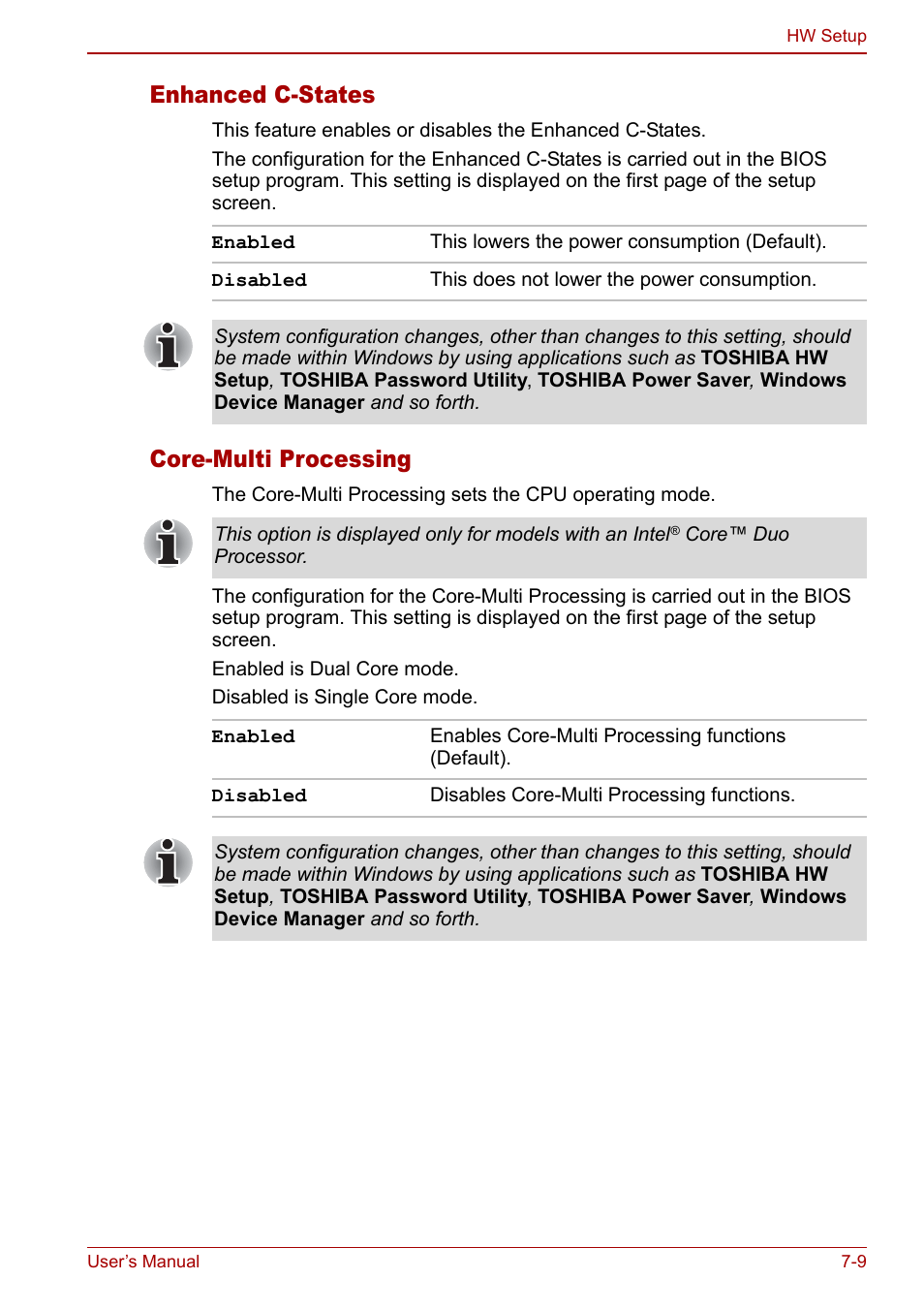 Enhanced c-states, Core-multi processing | Toshiba Qosmio F30 (PQF32) User Manual | Page 139 / 276