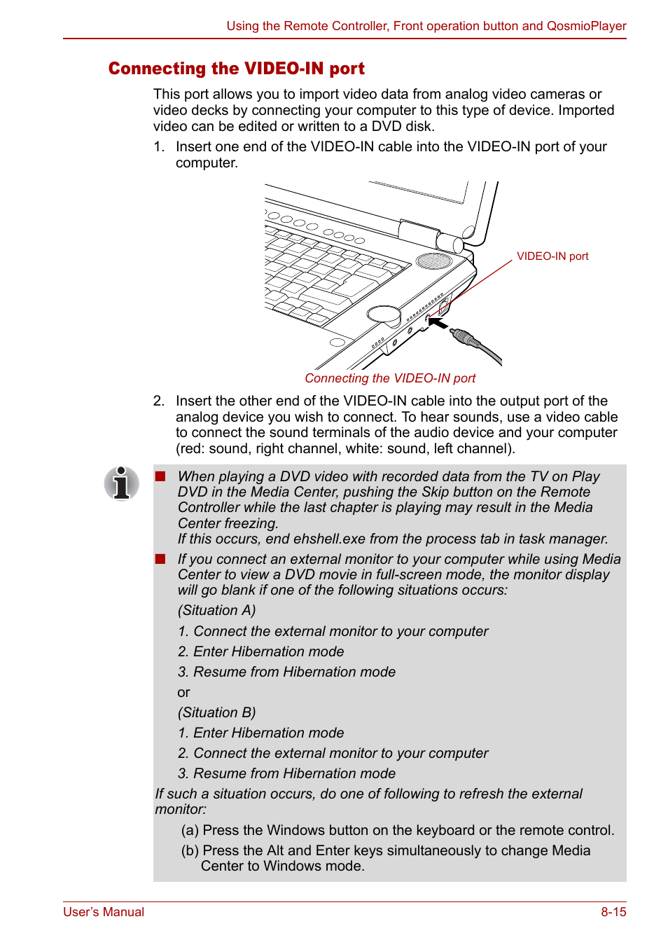 Connecting the video-in port | Toshiba Qosmio F30 (PQF32) User Manual | Page 155 / 276