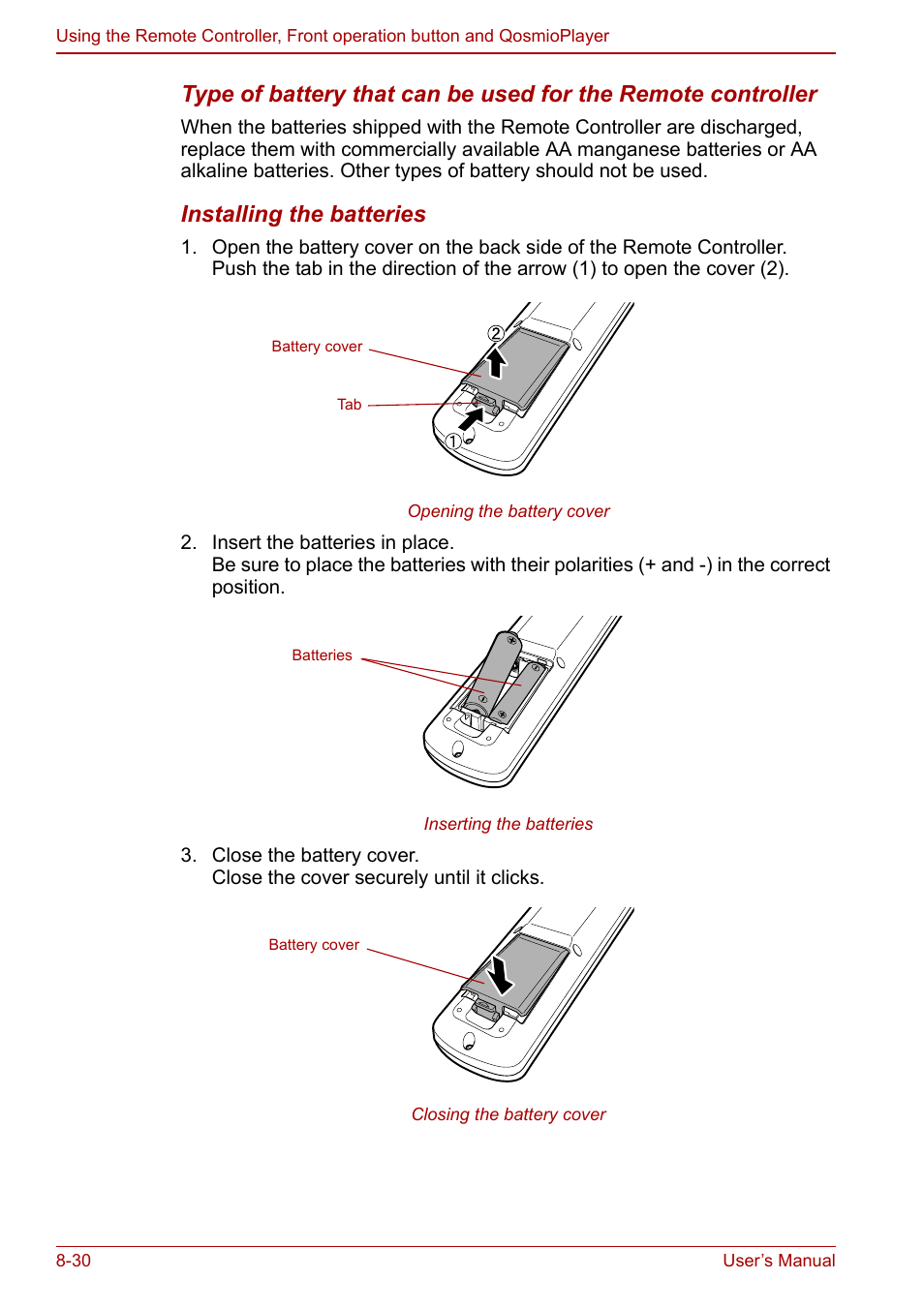 Installing the batteries | Toshiba Qosmio F30 (PQF32) User Manual | Page 170 / 276