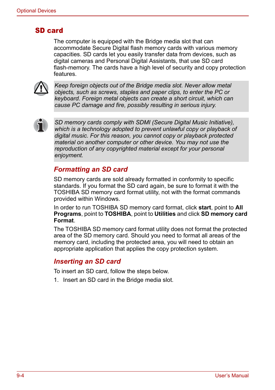 Sd card | Toshiba Qosmio F30 (PQF32) User Manual | Page 178 / 276