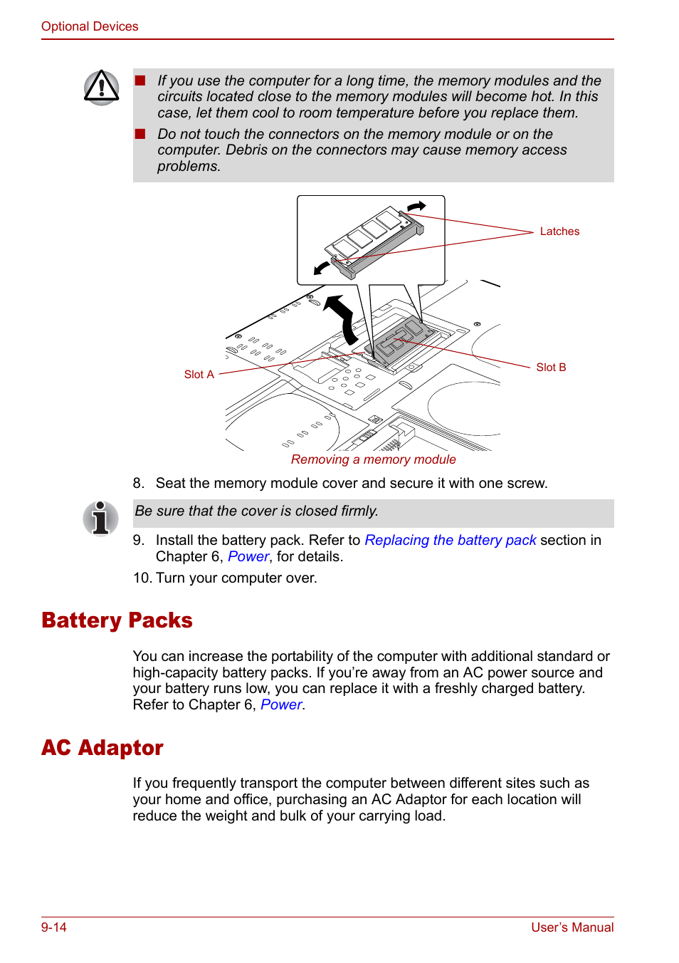 Battery packs, Ac adaptor, Battery packs -14 ac adaptor -14 | Toshiba Qosmio F30 (PQF32) User Manual | Page 188 / 276