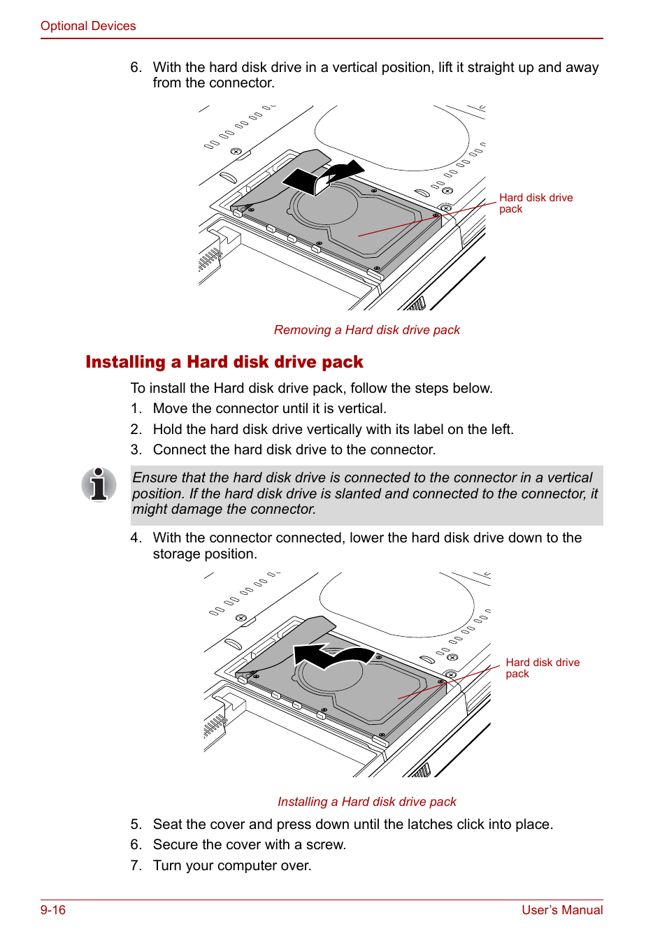 Installing a hard disk drive pack | Toshiba Qosmio F30 (PQF32) User Manual | Page 190 / 276
