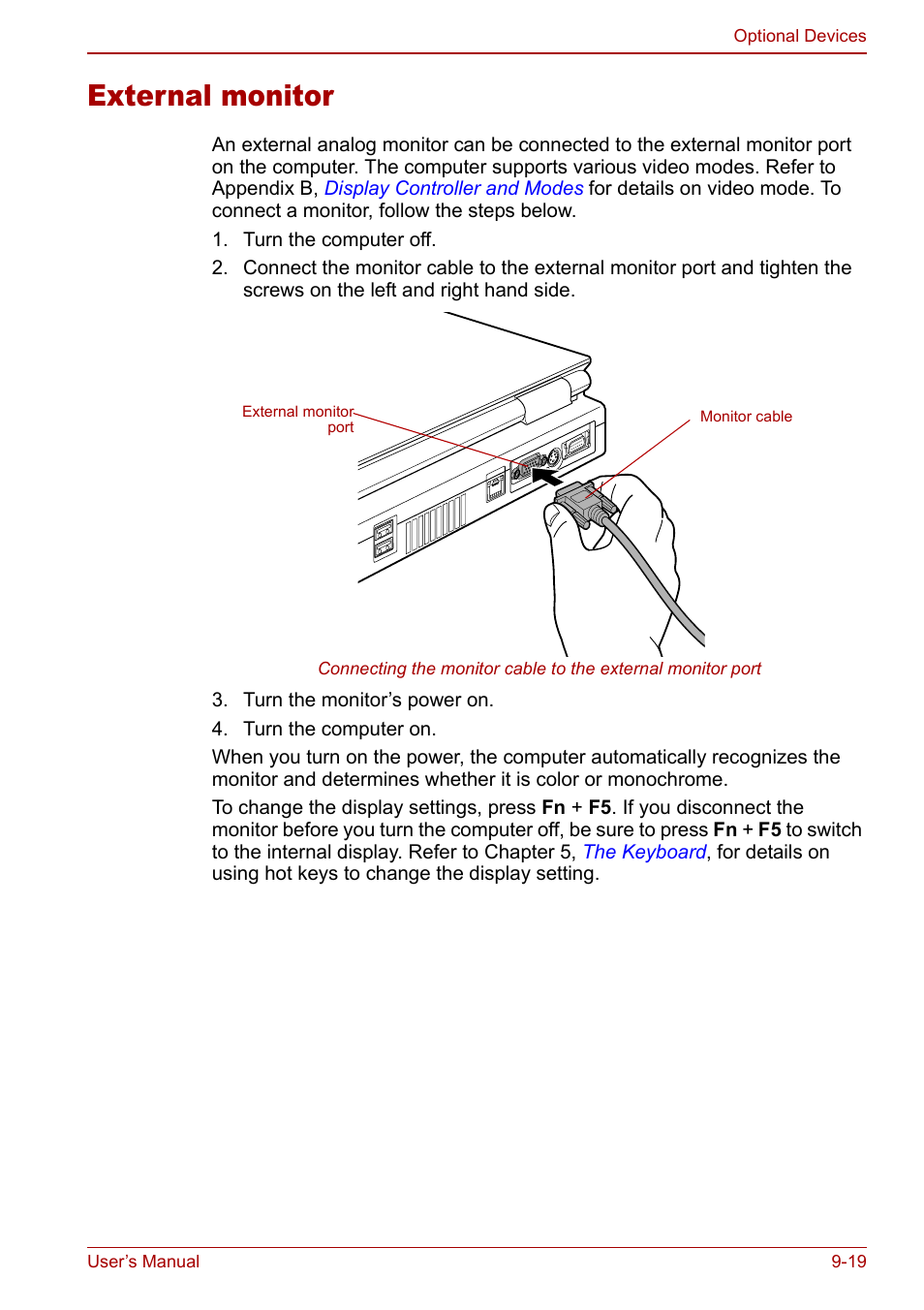 External monitor, External monitor -19 | Toshiba Qosmio F30 (PQF32) User Manual | Page 193 / 276