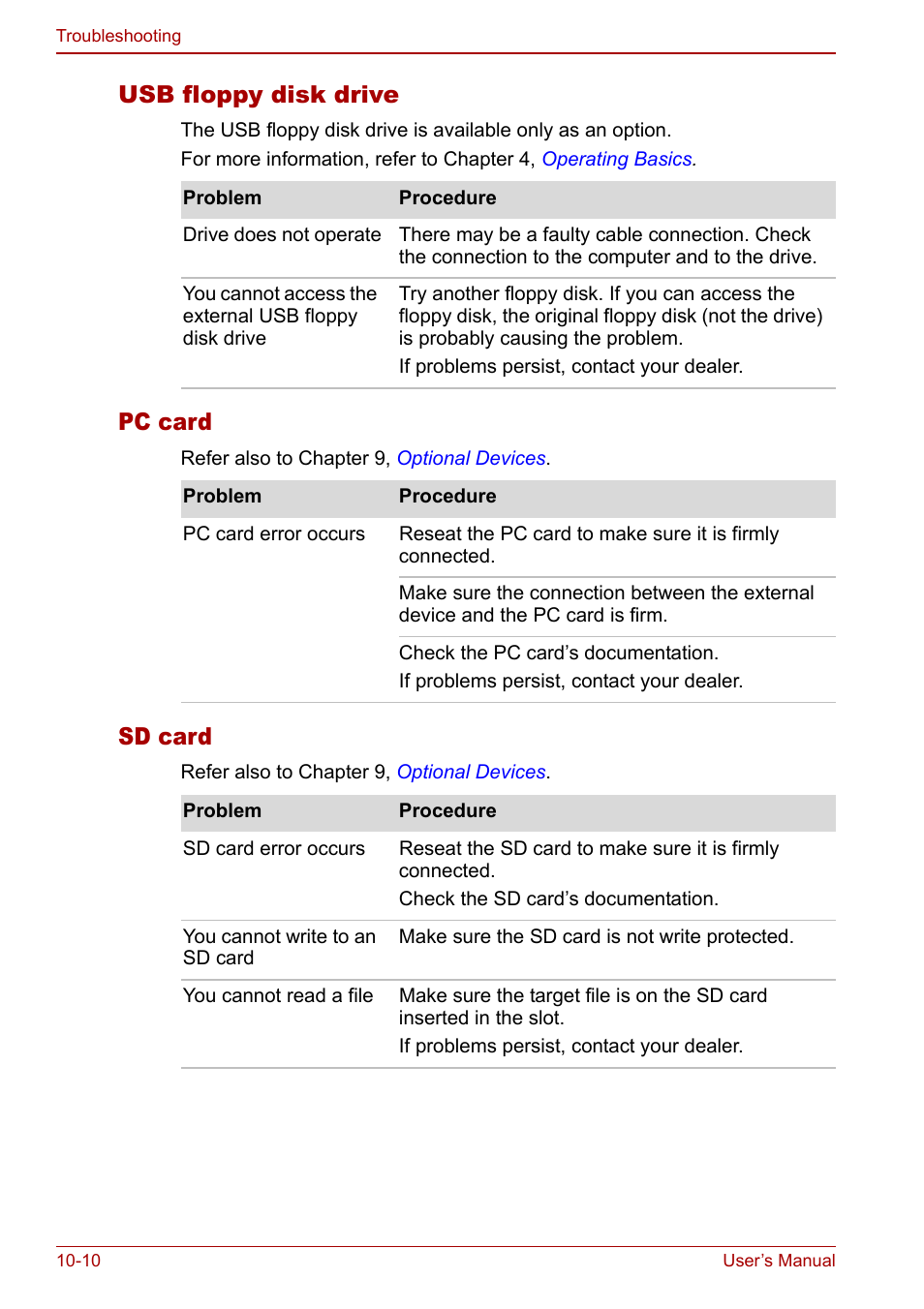 Usb floppy disk drive, Pc card, Sd card | Toshiba Qosmio F30 (PQF32) User Manual | Page 208 / 276