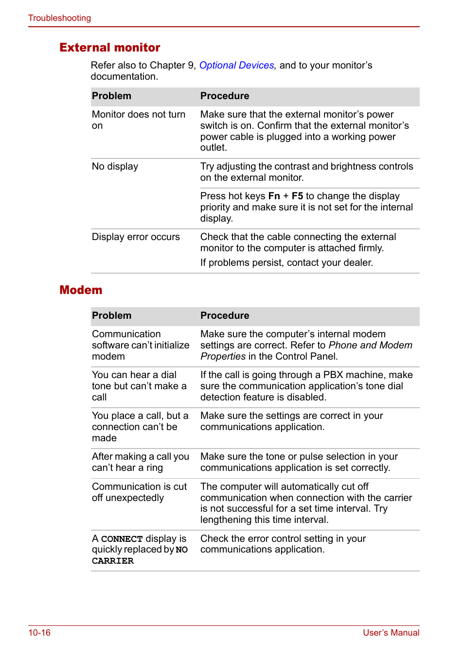 External monitor, Modem | Toshiba Qosmio F30 (PQF32) User Manual | Page 214 / 276