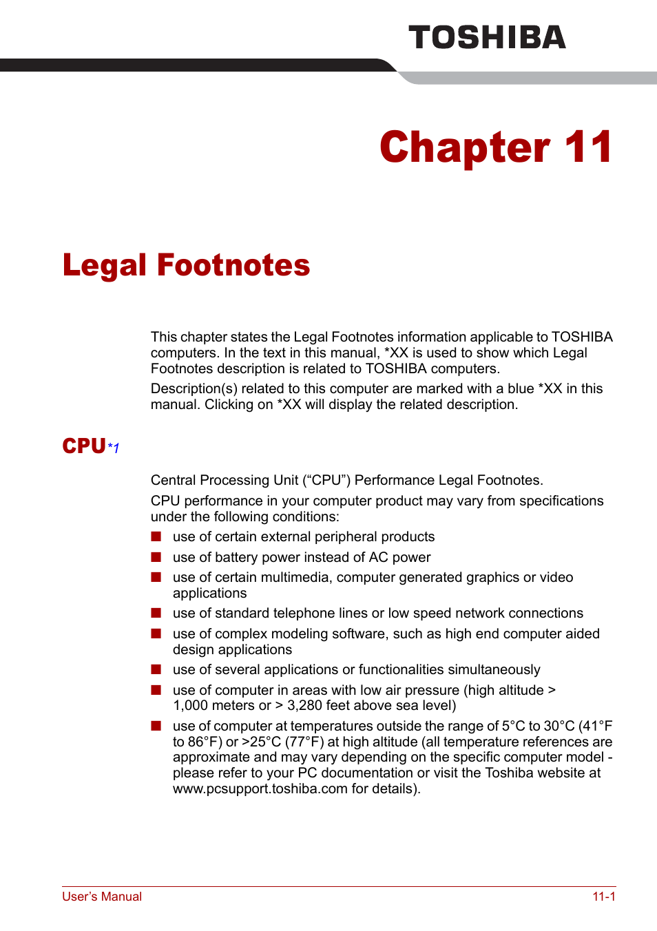 Chapter 11 - legal footnotes, Chapter 11, Legal footnotes | Provide | Toshiba Qosmio F30 (PQF32) User Manual | Page 219 / 276