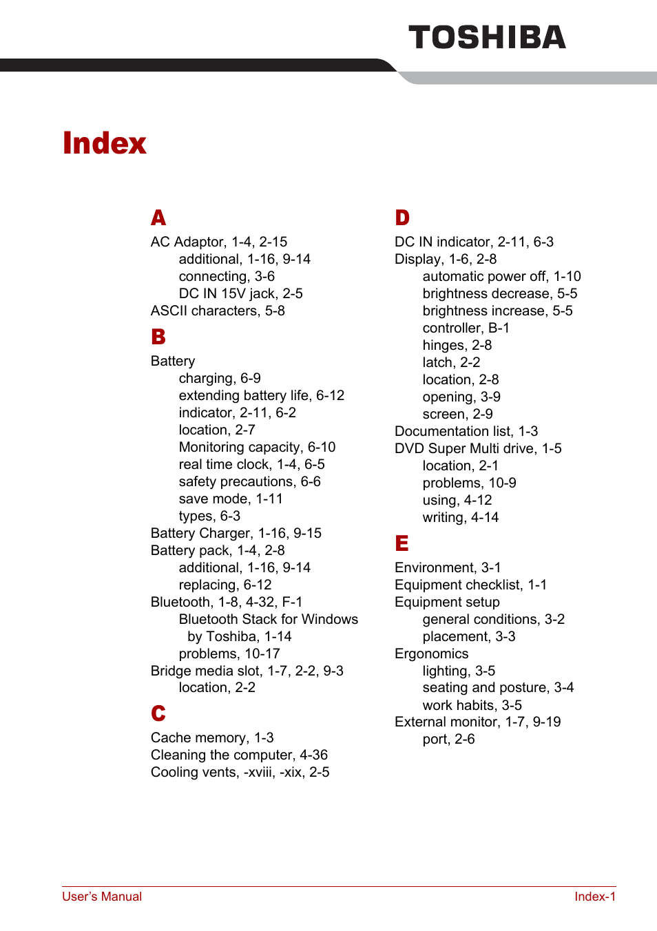 Index | Toshiba Qosmio F30 (PQF32) User Manual | Page 271 / 276