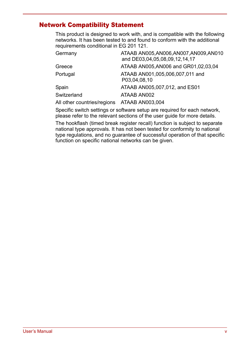 Network compatibility statement | Toshiba Qosmio F30 (PQF32) User Manual | Page 5 / 276