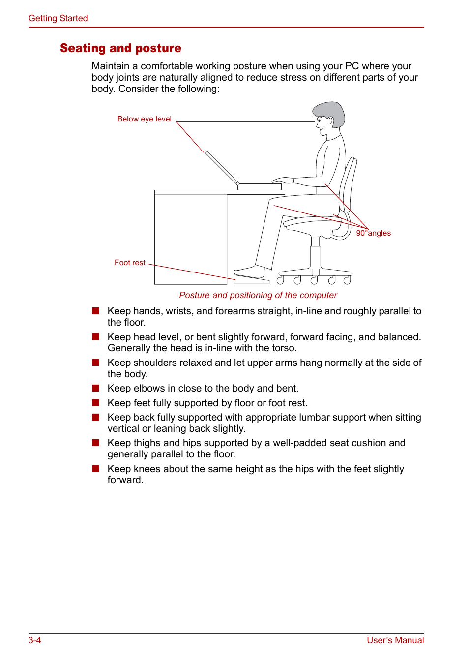 Seating and posture | Toshiba Qosmio F30 (PQF32) User Manual | Page 56 / 276