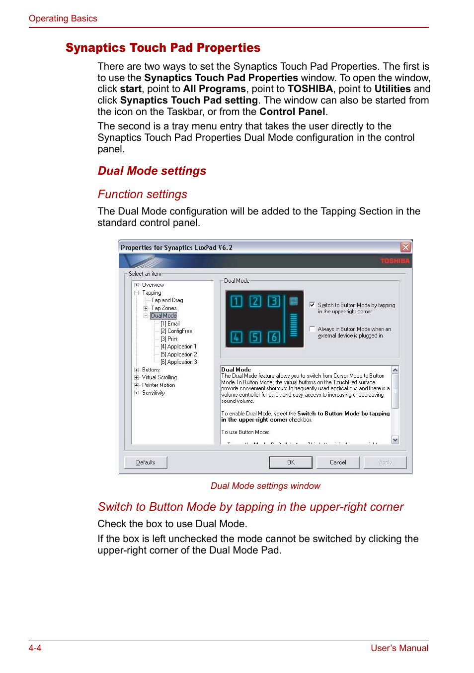 Synaptics touch pad properties | Toshiba Qosmio F30 (PQF32) User Manual | Page 72 / 276