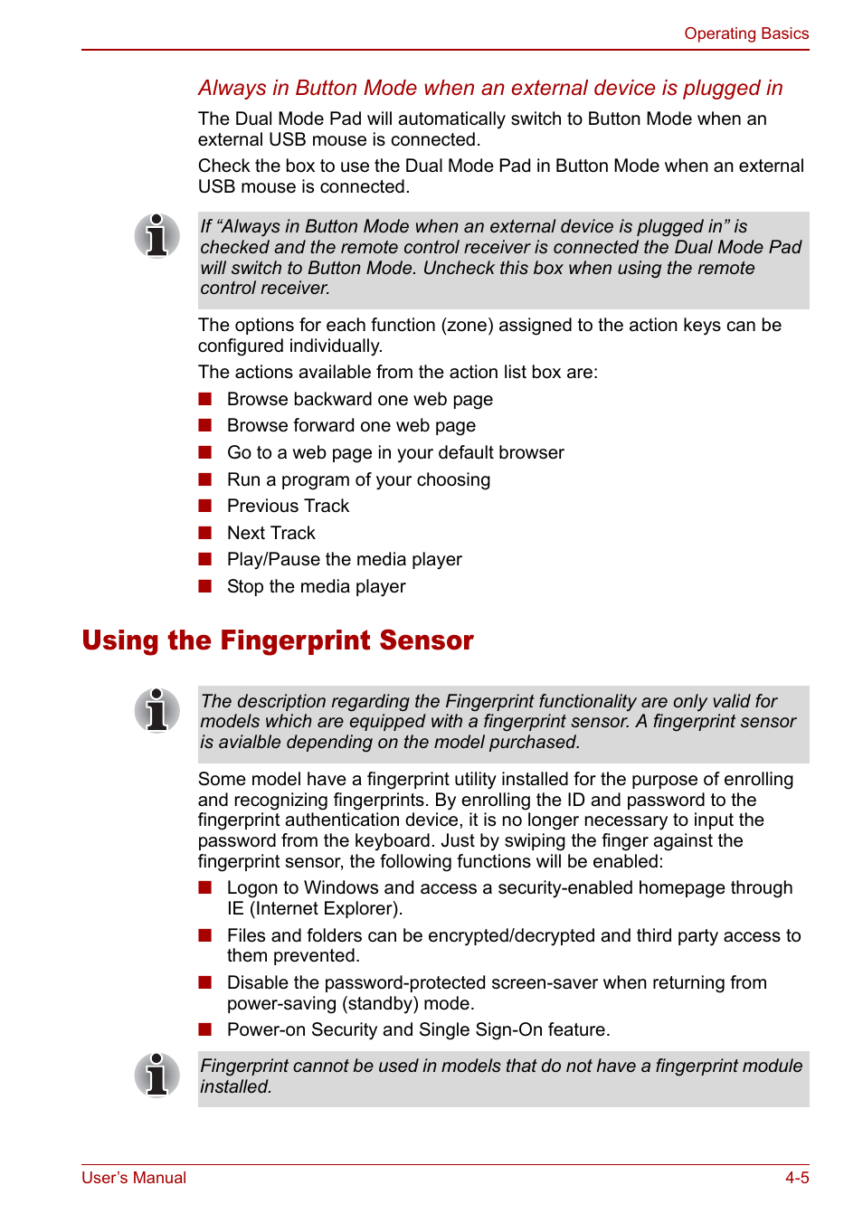 Using the fingerprint sensor, Using the fingerprint sensor -5 | Toshiba Qosmio F30 (PQF32) User Manual | Page 73 / 276