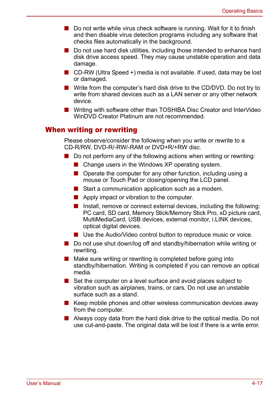 When writing or rewriting | Toshiba Qosmio F30 (PQF32) User Manual | Page 85 / 276