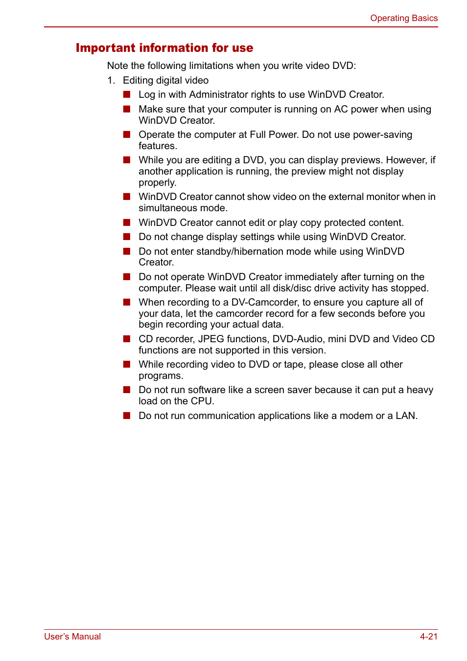 Important information for use | Toshiba Qosmio F30 (PQF32) User Manual | Page 89 / 276