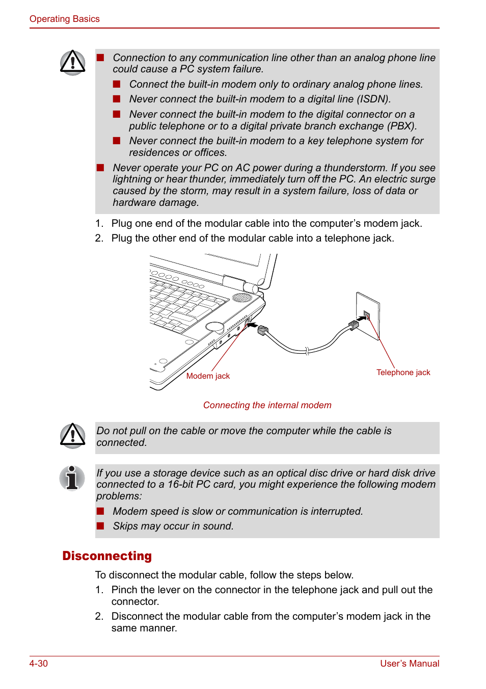 Disconnecting | Toshiba Qosmio F30 (PQF32) User Manual | Page 98 / 276