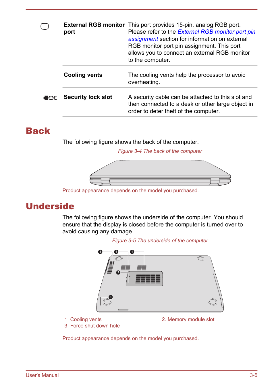 Back, Underside, Back -5 underside -5 | Toshiba Satellite P40T-A User Manual | Page 35 / 141