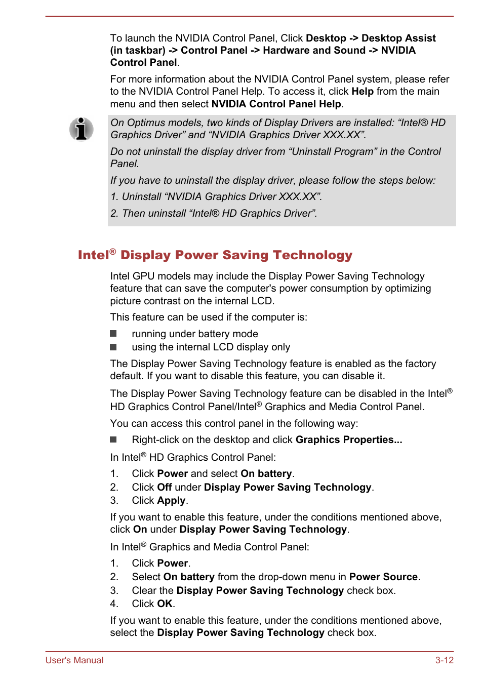 Intel® display power saving technology, Intel, Display power saving technology | Toshiba Satellite P40T-A User Manual | Page 42 / 141