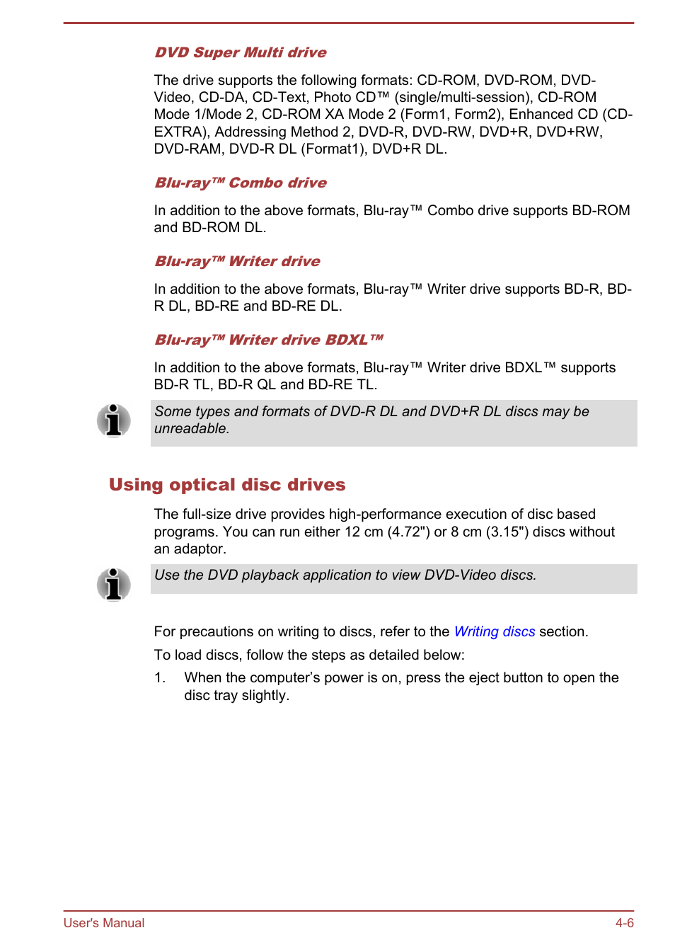 Using optical disc drives | Toshiba Satellite P40T-A User Manual | Page 51 / 141