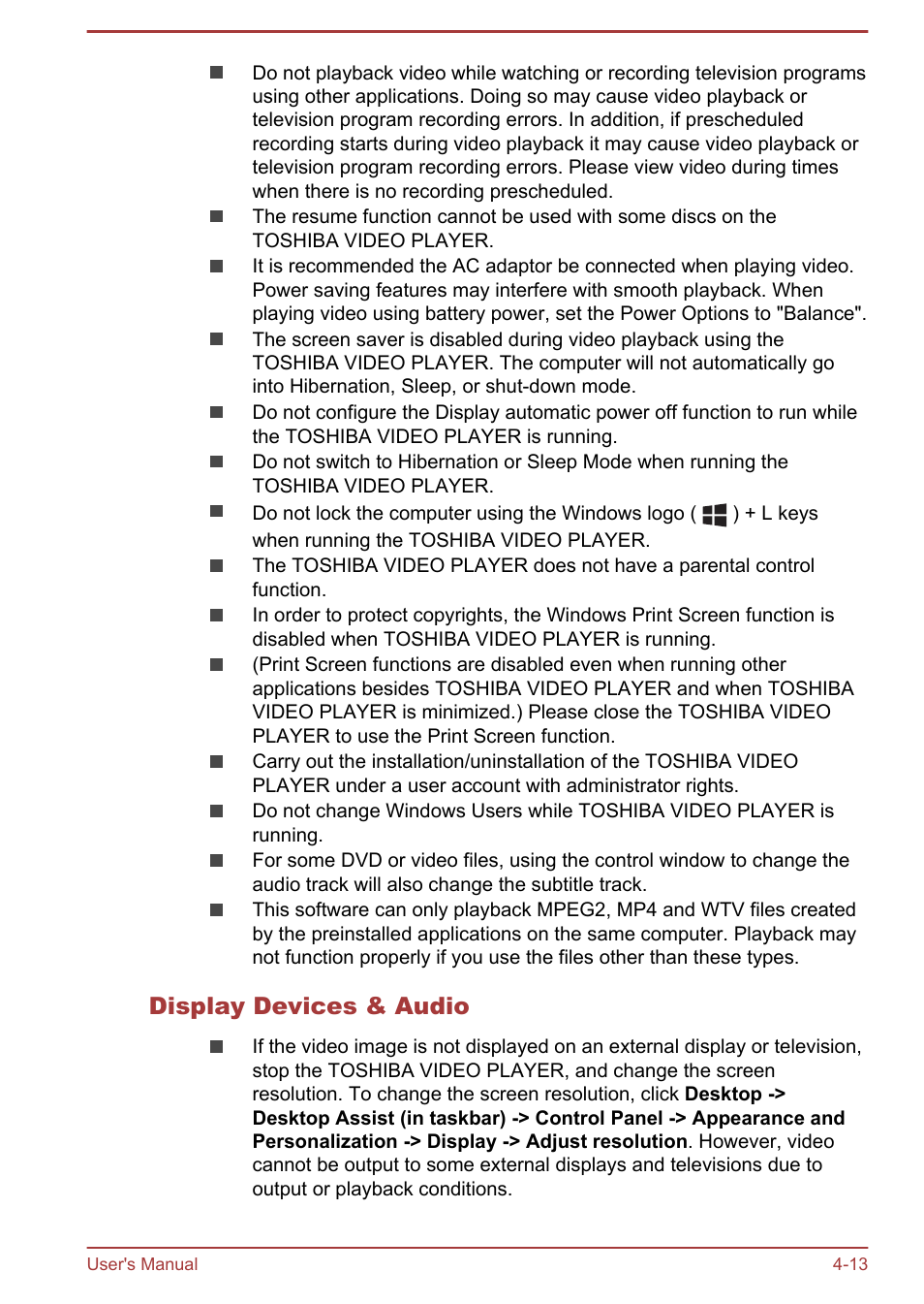 Display devices & audio | Toshiba Satellite P40T-A User Manual | Page 58 / 141
