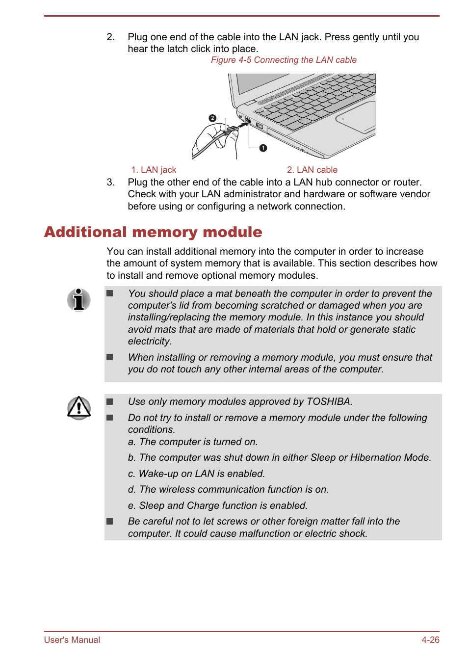 Additional memory module, Additional memory module -26 | Toshiba Satellite P40T-A User Manual | Page 71 / 141