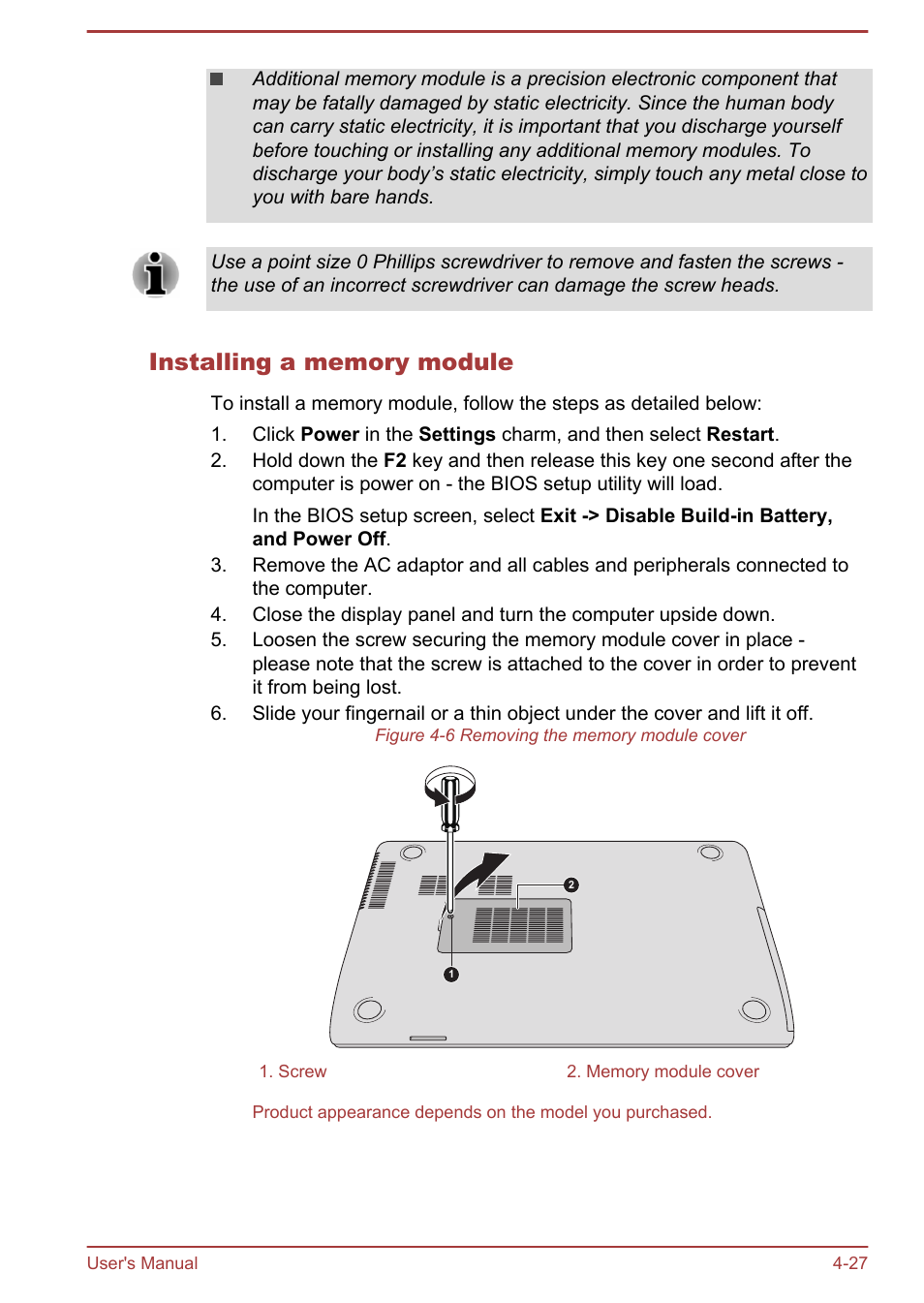 Installing a memory module | Toshiba Satellite P40T-A User Manual | Page 72 / 141