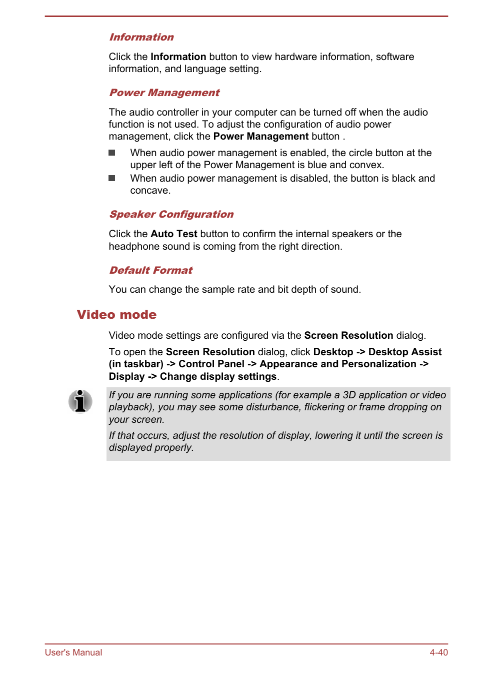 Video mode | Toshiba Satellite P40T-A User Manual | Page 85 / 141