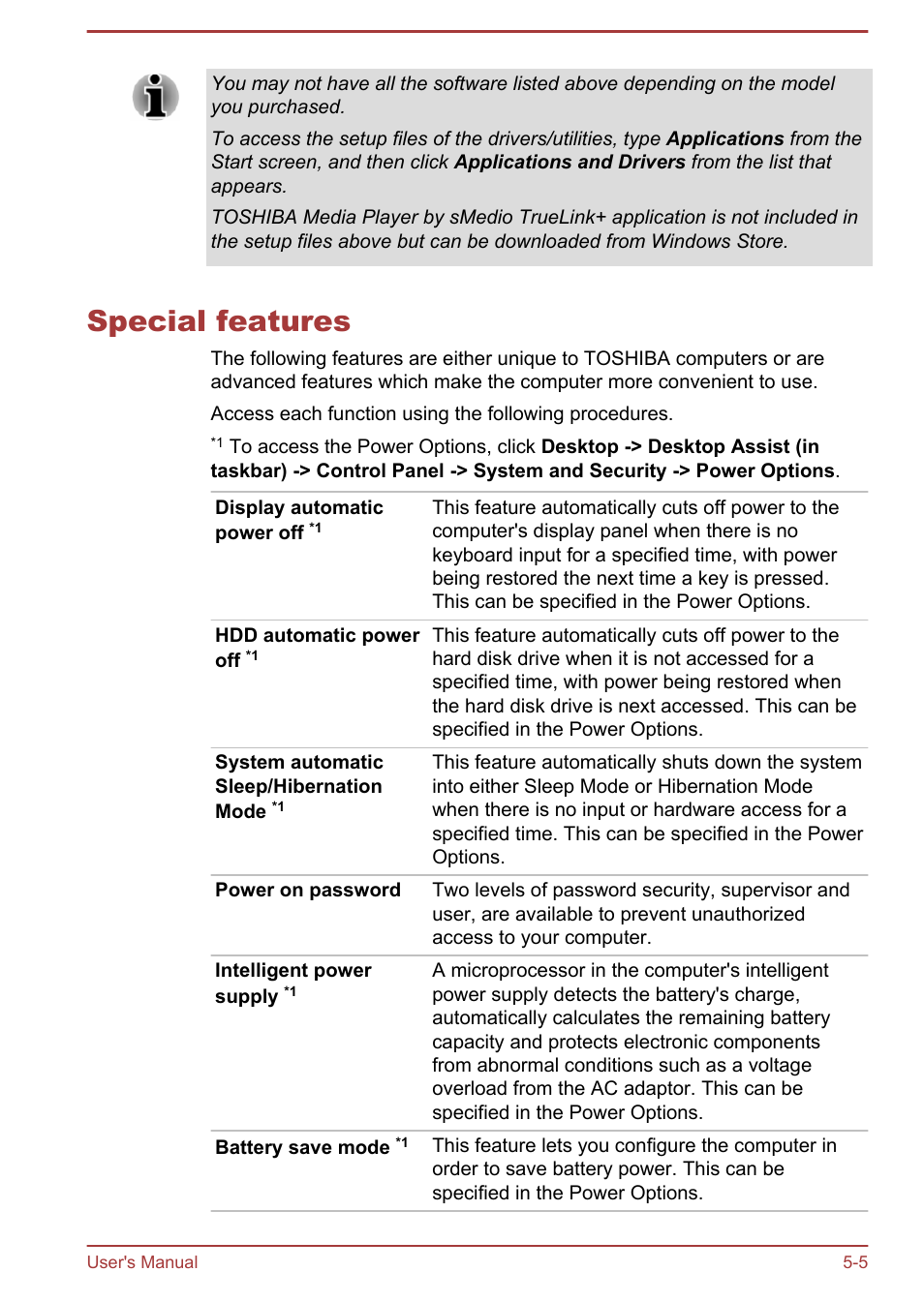 Special features, Special features -5 | Toshiba Satellite P40T-A User Manual | Page 90 / 141
