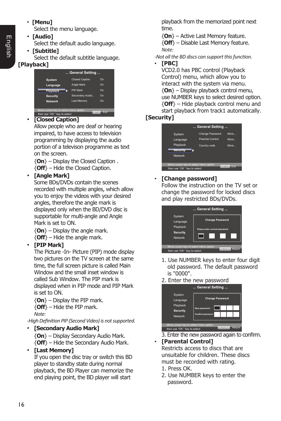 1 e ng lis h, Menu] select.the.menu.language, Audio] select.the.default.audio.language | Toshiba BDX1100 User Manual | Page 16 / 44